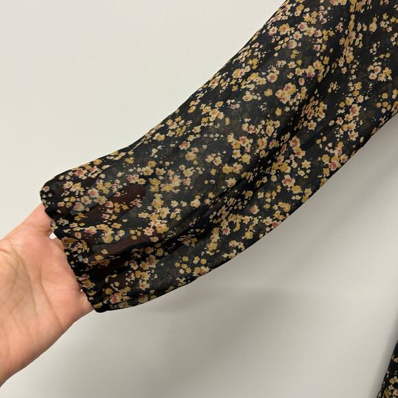 Miss Me Black Paisley Mini Dress Boho Peasant Sheer Sleeve Size S Festival Chic - Picture 6 of 8